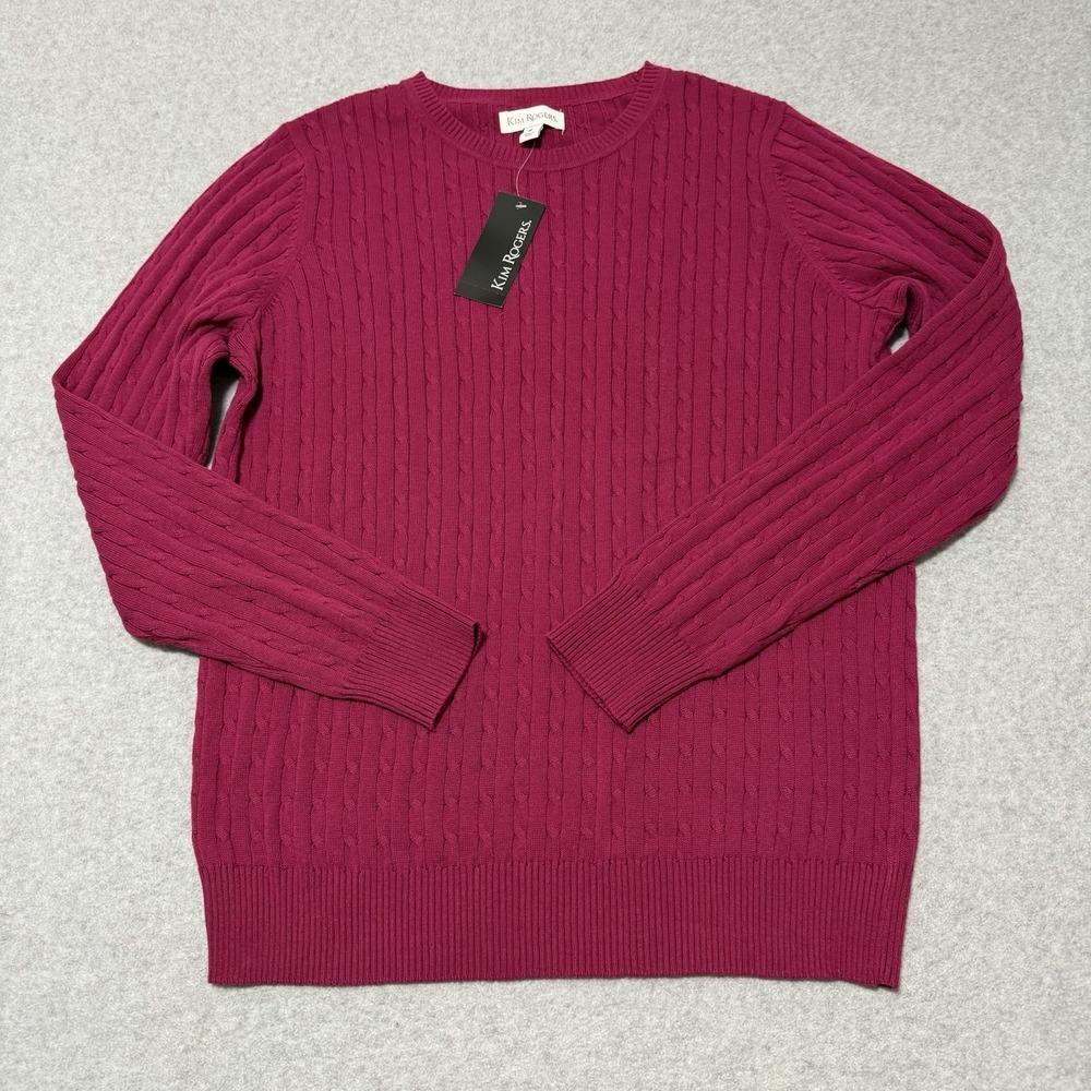 Kim Rogers Magenta Preppy Cable Knit Sweater Size M Soft Classic Collegiate New - Picture 1 of 7